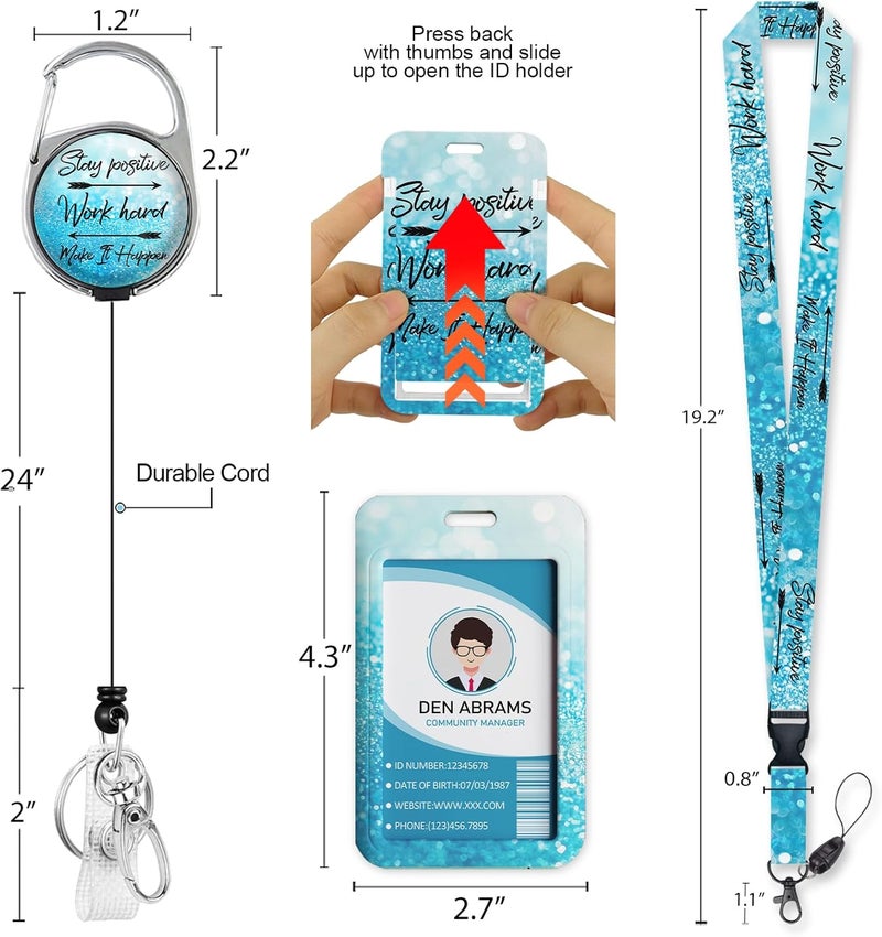 Piefly Lanyards for Id Badges, Positive Badge Holder with Retractable Reel Clip, Inspirational Quote Card Name Tag Lanyard Vertical ID Card Protector Case for Women Nurse Doctor Teacher Student Blue - Image 5